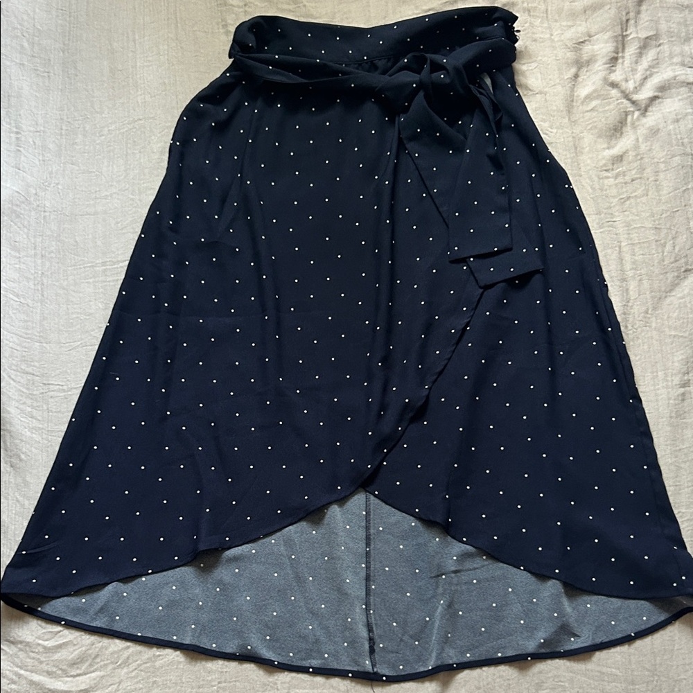 LOFT Dark Blue Midi Skirt with White Dots